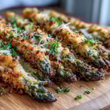 Golden Crispy Asparagus Asiago Spears with a crunchy panko crust, arranged on a platter ready for a lemon-garlic yogurt dip.