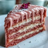 Luxurious pink velvet cake infused with rosé, featuring a cascading gold drip.
