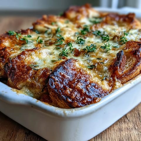 A baked Croque Monsieur Casserole served with a crisp green salad and wine.