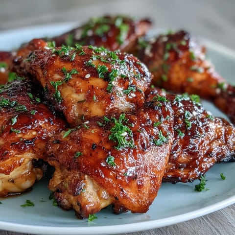 Honey garlic baked chicken thighs with golden crispy skin and savory glaze, perfect for a comforting weeknight dinner.  