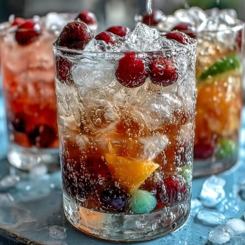 Colorful sherbet melting into fizzy lemon-lime soda, creating a festive and refreshing party drink centerpiece.