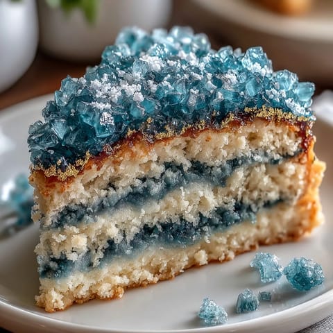 Teal and gold geode graduation cake featuring a shimmering sugar crystal slice, perfect for celebrating academic achievements in style.