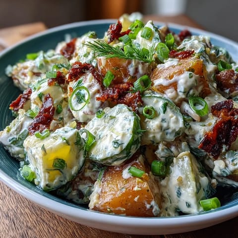 Southern-style potato salad for Juneteenth, showcasing mustard and fresh green onions.