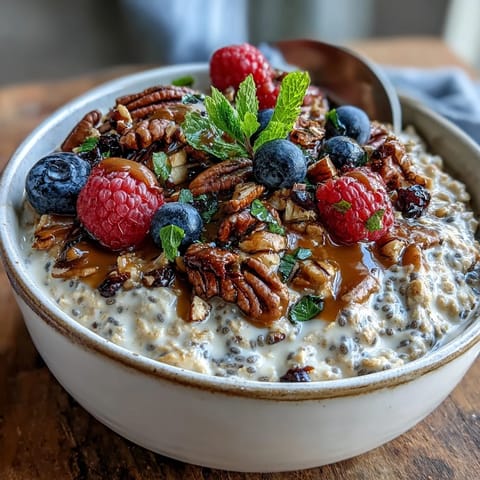 Creamy high fiber overnight oats with chia, flax, and berries bursting with flavor.