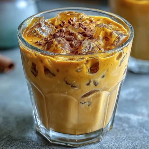 Refreshing Turmeric Golden Milk Iced Latte, vibrant spices, creamy, perfect cool pick-me-up.