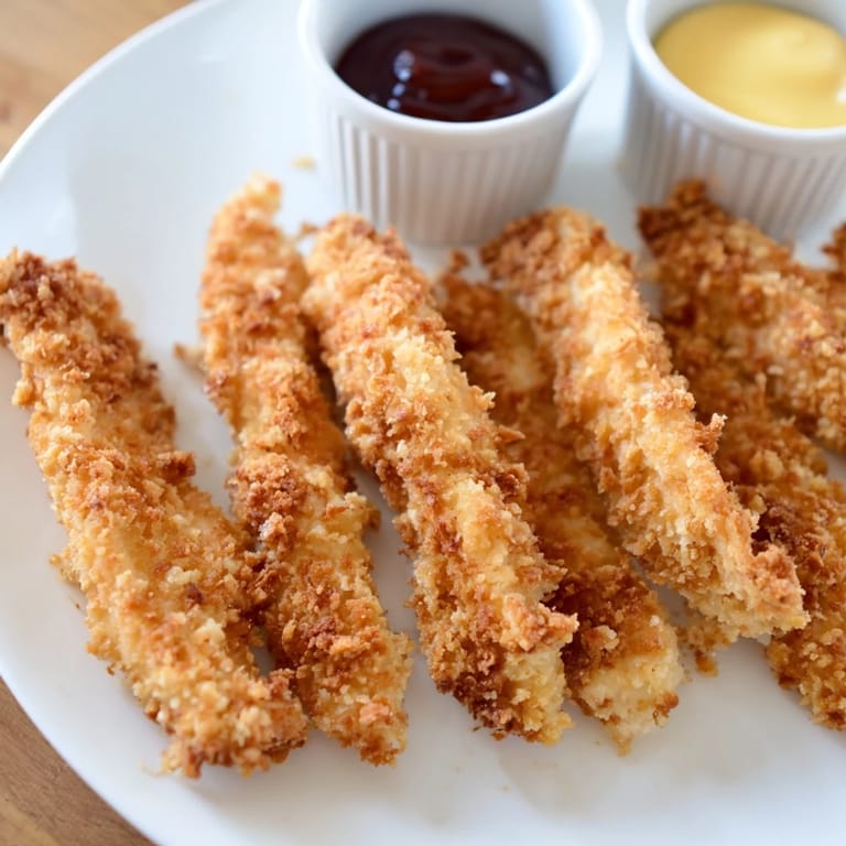 Perfectly golden homemade chicken tenders with a crunchy panko coating and rich barbecue sauce.