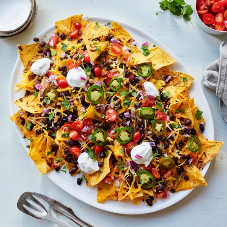 The platter is garnished with fresh cilantro, diced tomatoes, and creamy avocado, ready to share.