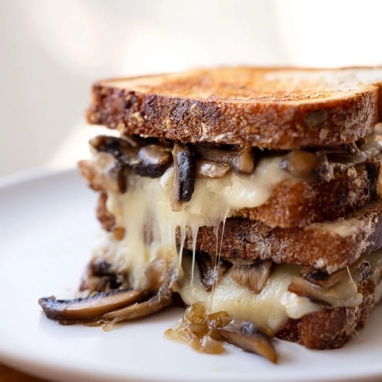 Hearty Mushroom Swiss Grilled Cheese on toasted rye bread, filled with juicy mushrooms and melted Swiss, perfect for lunch or dinner.