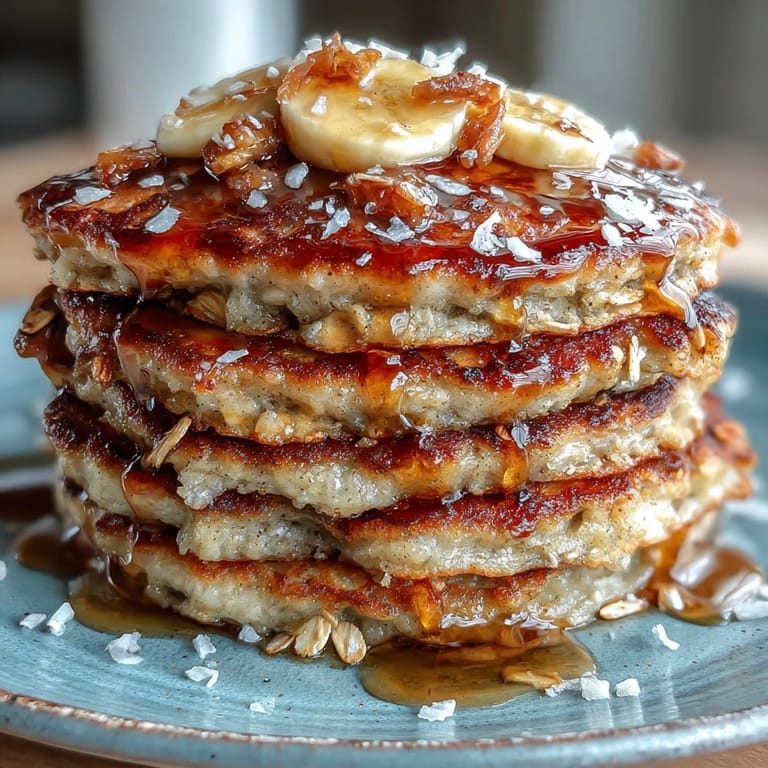 Deliciously soft banana oat pancakes with a hint of cinnamon, perfect served warm.