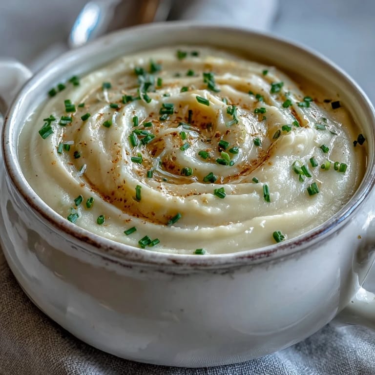 A close-up of velvety Creamy Celery Root Bisque, showing its smooth texture with a drizzle of olive oil and fresh parsley garnish.
