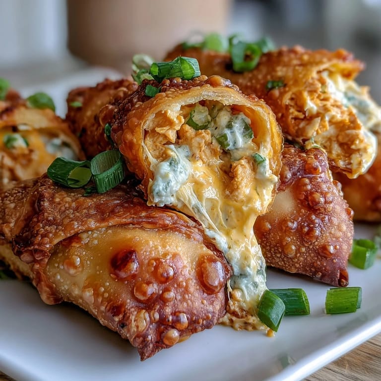 Serve these crunchy Buffalo Chicken Dip Egg Rolls with a side of cool ranch or blue cheese dipping sauce for game day.