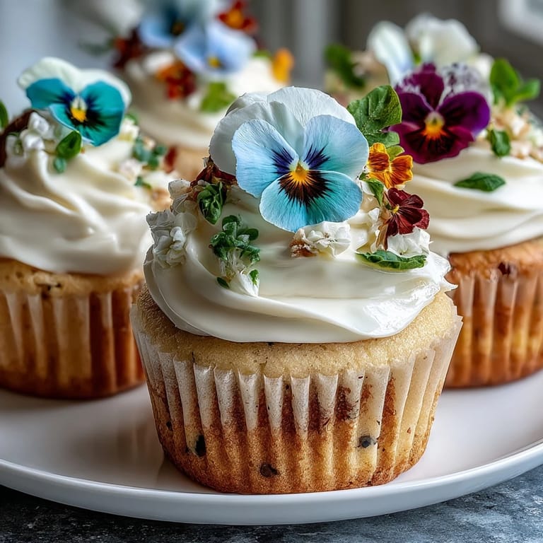Delicate vanilla cupcakes topped with smooth buttercream and colorful edible flowers create a stunning spring treat perfect for parties.