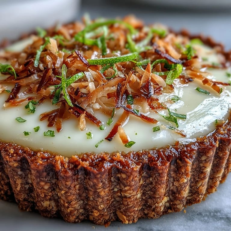 Smooth coconut lime custard in a buttery graham cracker shell, topped with lime zest and toasted coconut for extra flavor.