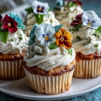 Vanilla cupcakes with buttercream frosting and edible flowers make a delightful spring dessert for any celebration.