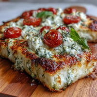 Viral Cottage Cheese Flatbread with pesto, tomato, and basil - easy vegetarian appetizer.