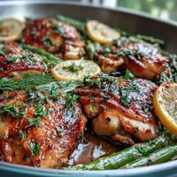 Roasted One-Pan Lemon Herb Chicken and Asparagus, tender and golden.